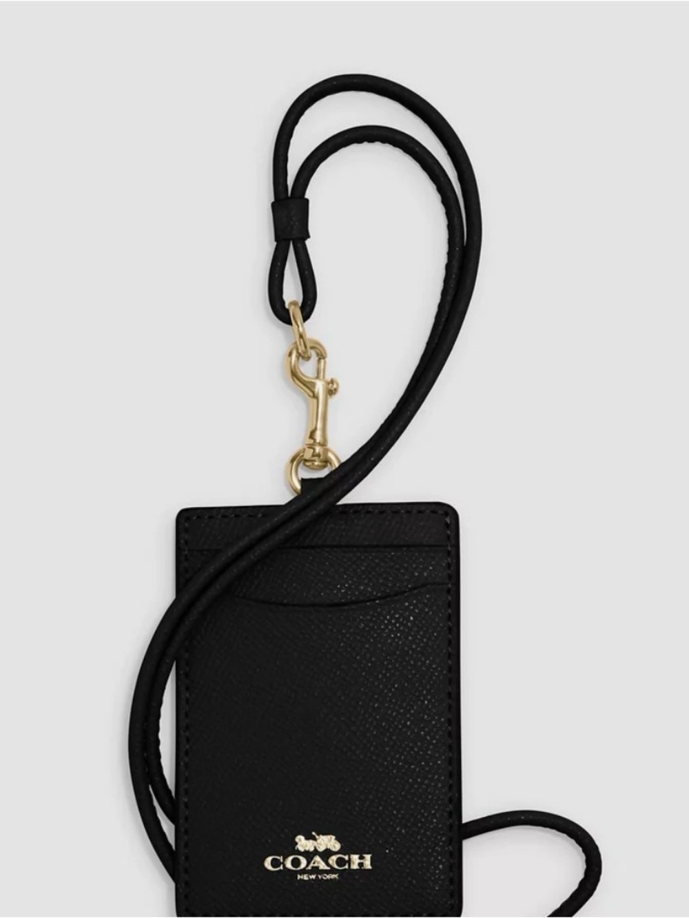 Coach Black Leather Card Holder Lanyard with Gold Hardware